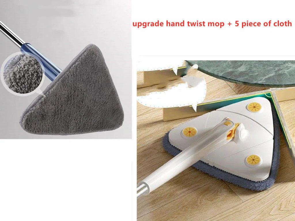 Extendable Triangle Mop with 360° rotatable head for deep cleaning in blue and white