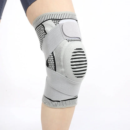 Outdoor sports pressure knee pads in fluorescent green, breathable polyester construction for mountaineering and cycling