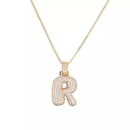 Copper Micro Inlaid Zircon Letter Pendant Necklace with customizable alphabet options