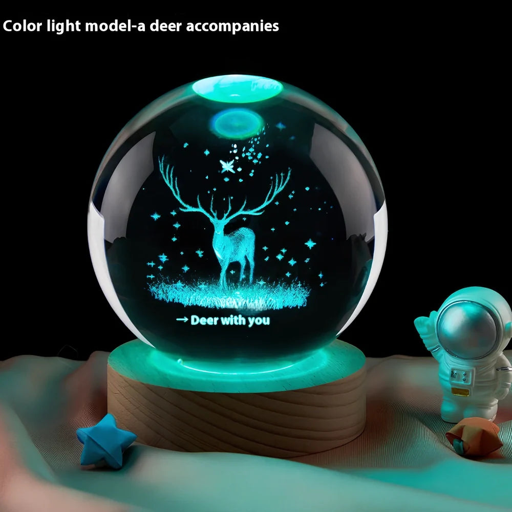 Moon small night lamp with crystal ball and USB base in celestial design theme