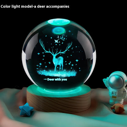 Moon small night lamp with crystal ball and USB base in celestial design theme