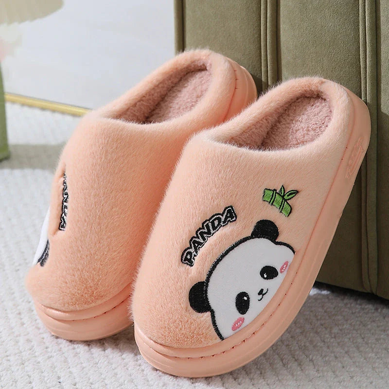 Cozy Panda Slippers with thick, slip-resistant sole and plush interior for winter comfort and style