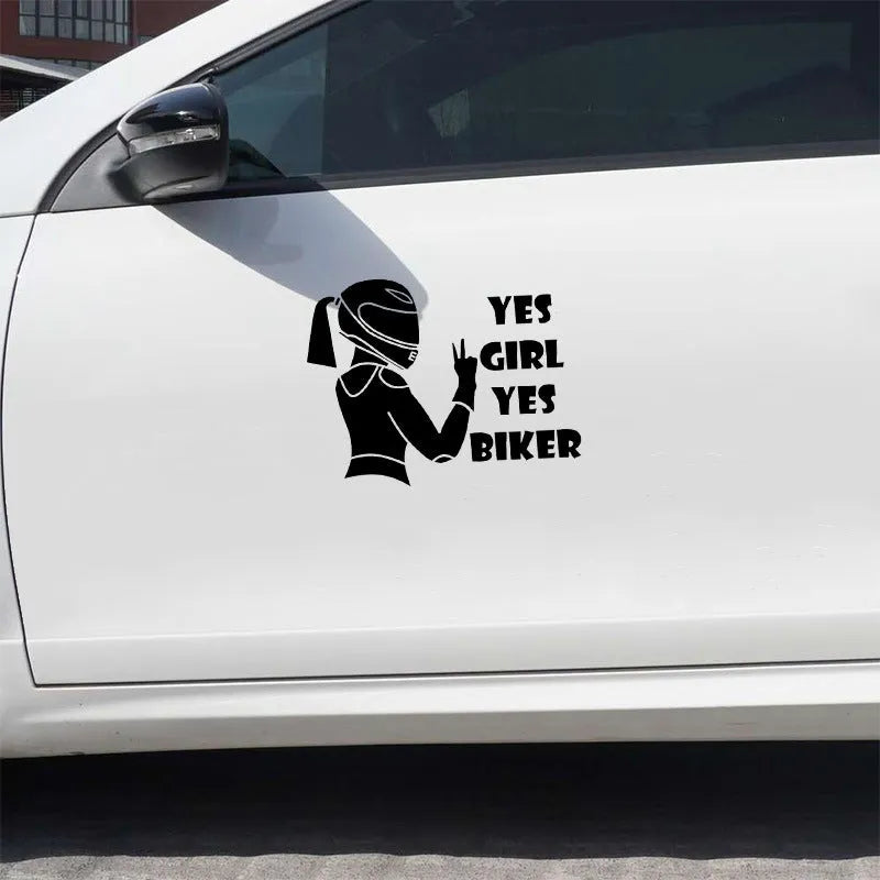 Cool Girl Rider character car decorative sticker in black, white, and laser colour options.