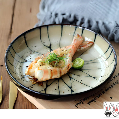 Japanese porcelain plate with underglaze colours, 21cm diameter, flat disk design