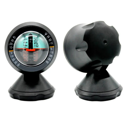 Black vehicle mounted slope meter on dashboard showing inclination measurement