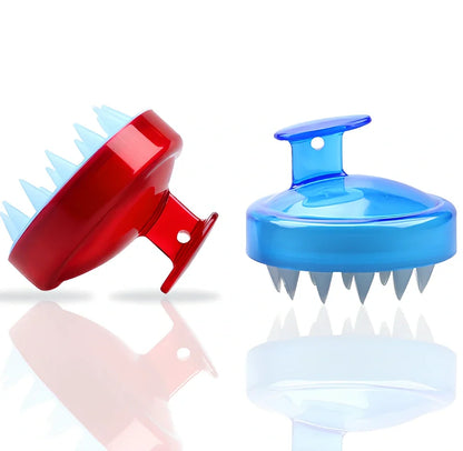 Black silicone shampoo brush with hook design measuring 8x8x7cm for scalp massage during hair washing