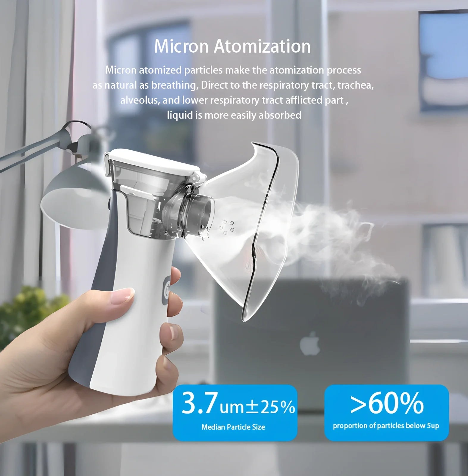 BOXYM-N2 handheld medical nebuliser measuring 50x48x130mm with ABS construction for respiratory treatment