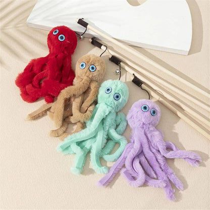 Long stick cat toy with furry octopus attachment and eyes in assorted colours