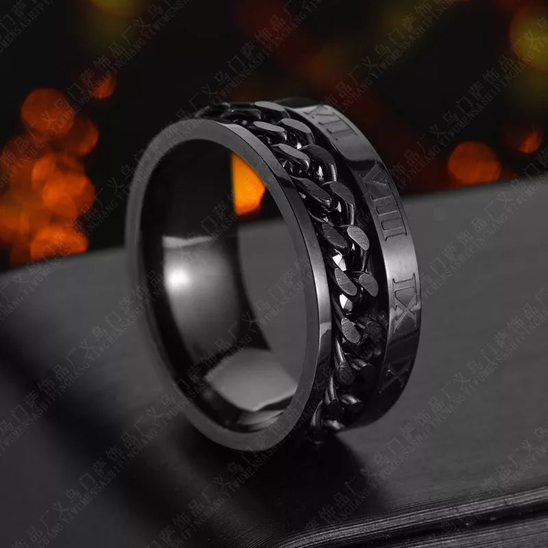 Men's rotatable titanium steel chain ring with Roman letters and bottle opener