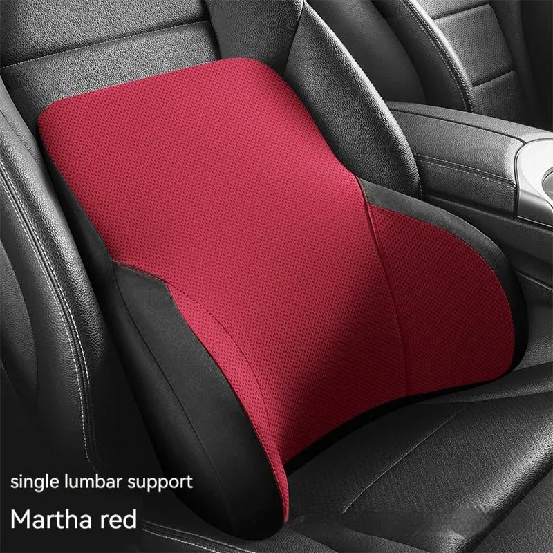 Memory foam car lumbar support pillow and headrest set in knitted fabric with hydrophobic latex filler