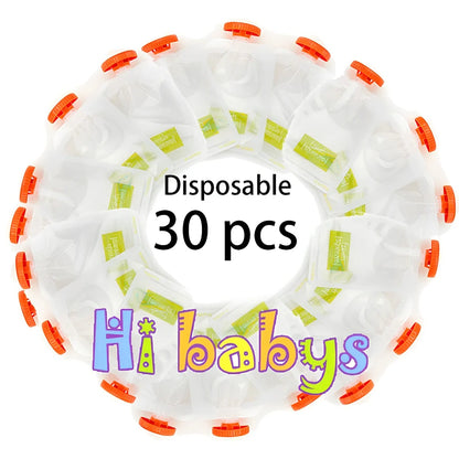 Baby food squeeze station pressing puree into 4-ounce pouch with ABS construction measuring 18x9x22cm