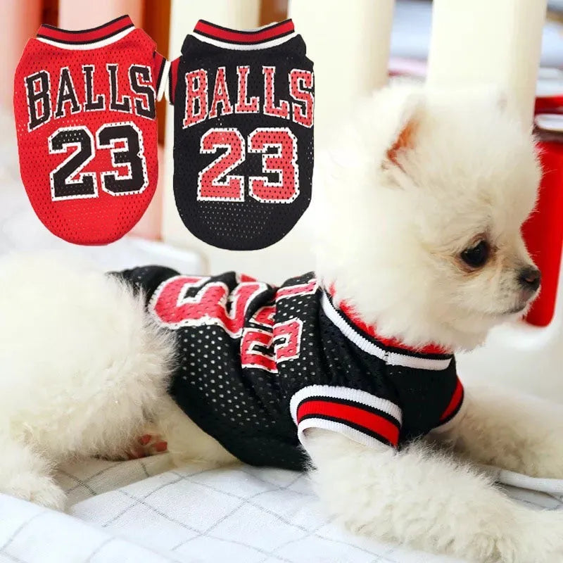 Pet sweatshirt vest with fashion personality in black or red colours, made from breathable polyester fabric available in five sizes from S to XXL for comfortable casual dog clothing