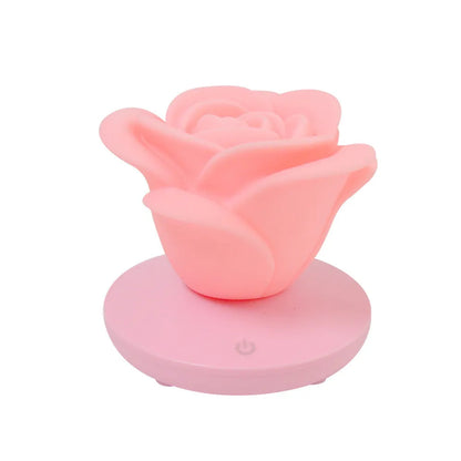 Mini rose night light with ABS base and PVC soft petals, 10 x 10 x 9.6 cm, USB rechargeable, touch dimmable, in pink