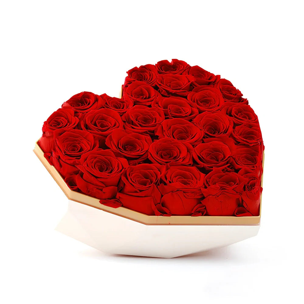 Preserved silk flower gift box with roses in pink, red or red ash, large 25x20x18cm or small 15x15x14cm for Valentine's Day