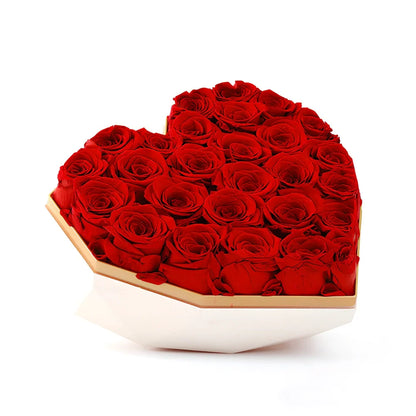 Preserved silk flower gift box with roses in pink, red or red ash, large 25x20x18cm or small 15x15x14cm for Valentine's Day