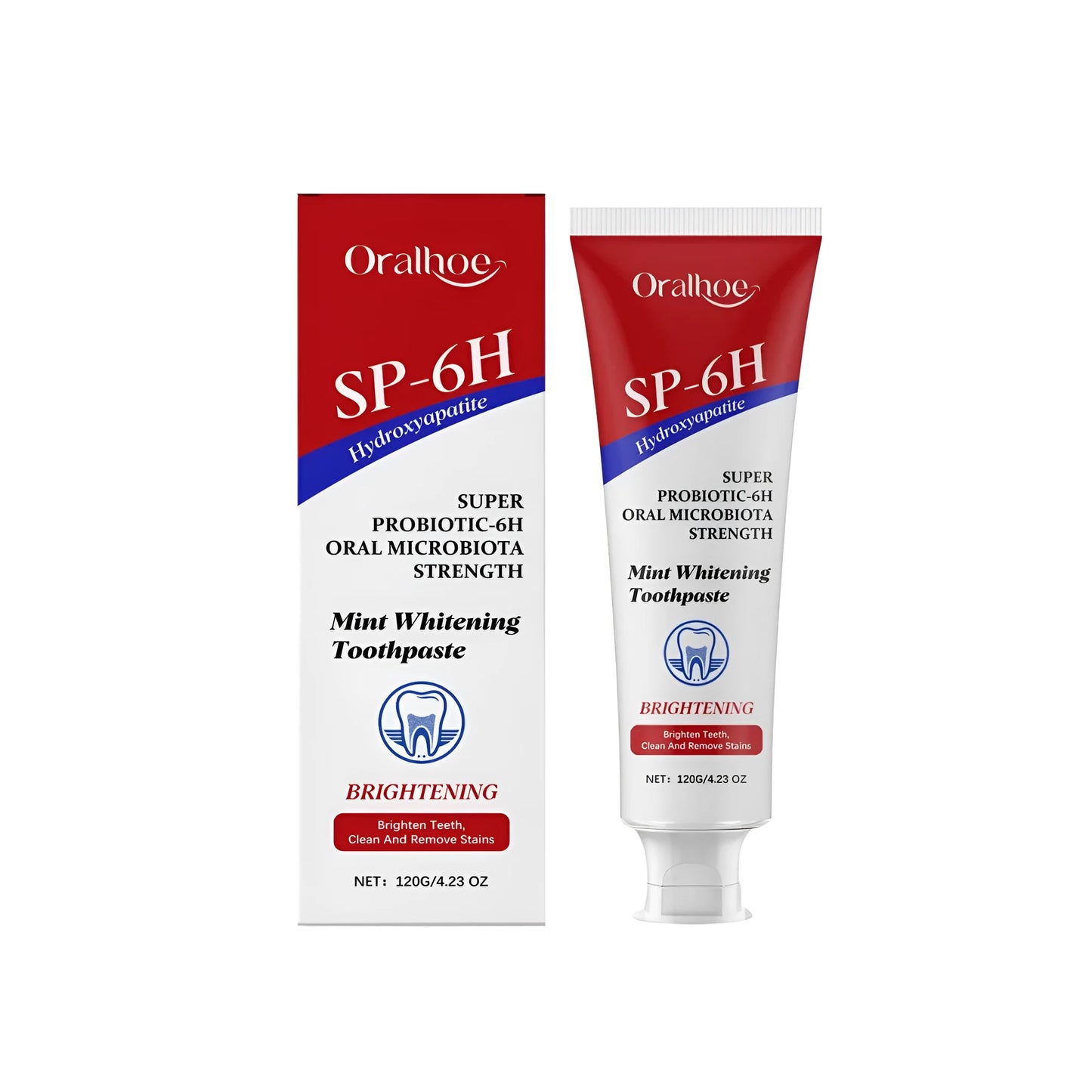 120g tube of mint toothpaste containing hydroxyapatite and lactobacillus fermentation product.