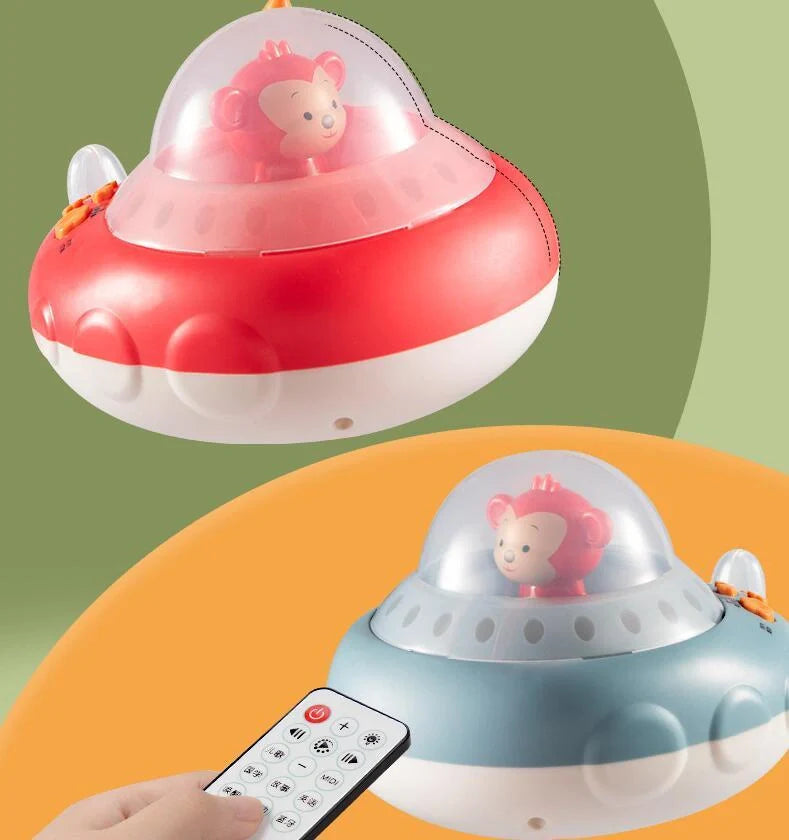 Cartoon baby rattle with starlight projection and remote control for nursery