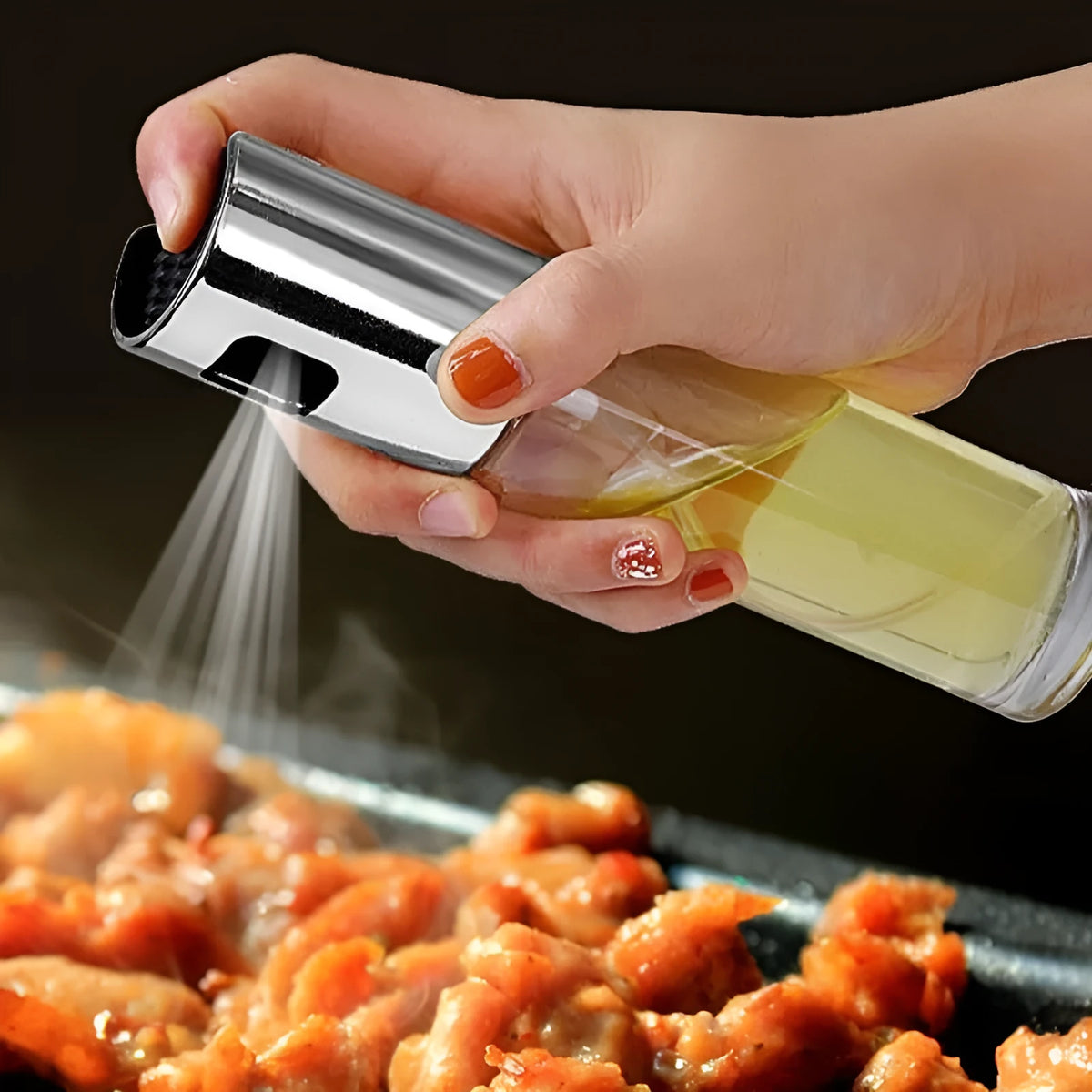 Gold ABS and glass kitchen oil vinegar spray bottle with push-pump mechanism