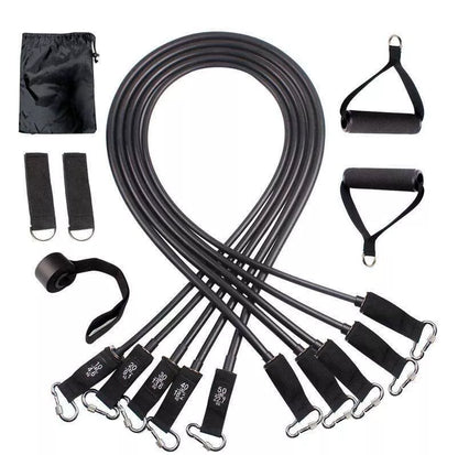150-pound TPE fitness resistance band set with foam handles, foot rings, and tension ropes