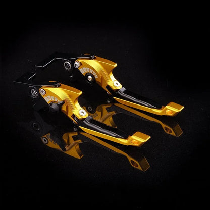 Motorcycle horn handle brake and clutch lever set in anodised metal with adjustable mechanism