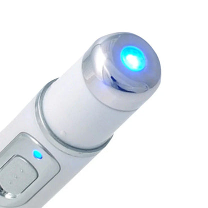 Portable blue light therapy acne and wrinkle remover pen with white body and blue light