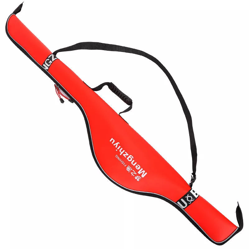 EVA thick portable fishing tackle bag in red, orange, black, and blue