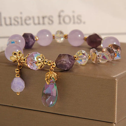 Retro lavender purple crystal water drop bracelet for children with colourful decorative elements