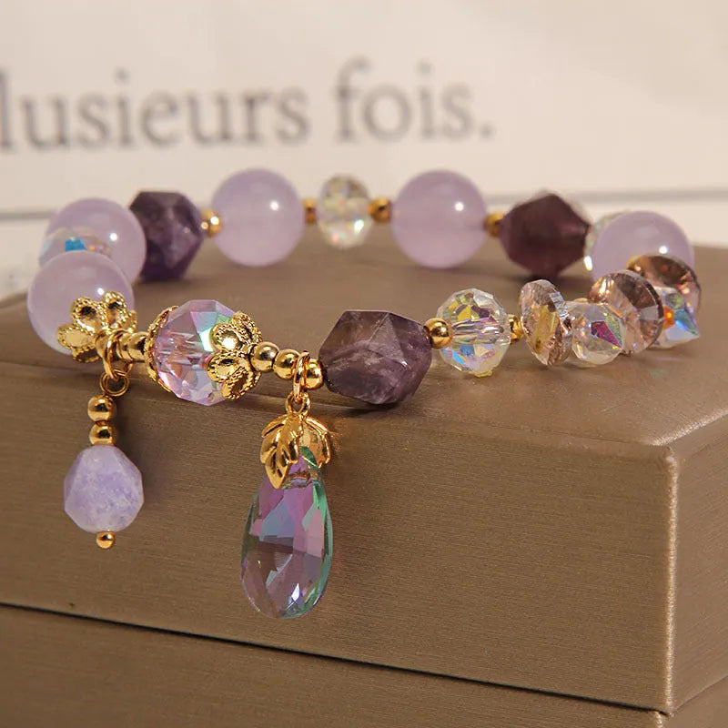 Retro purple drop crystal bracelet for children with lavender purple crystal colourful water drops and original design styling, jewellery gift accessory