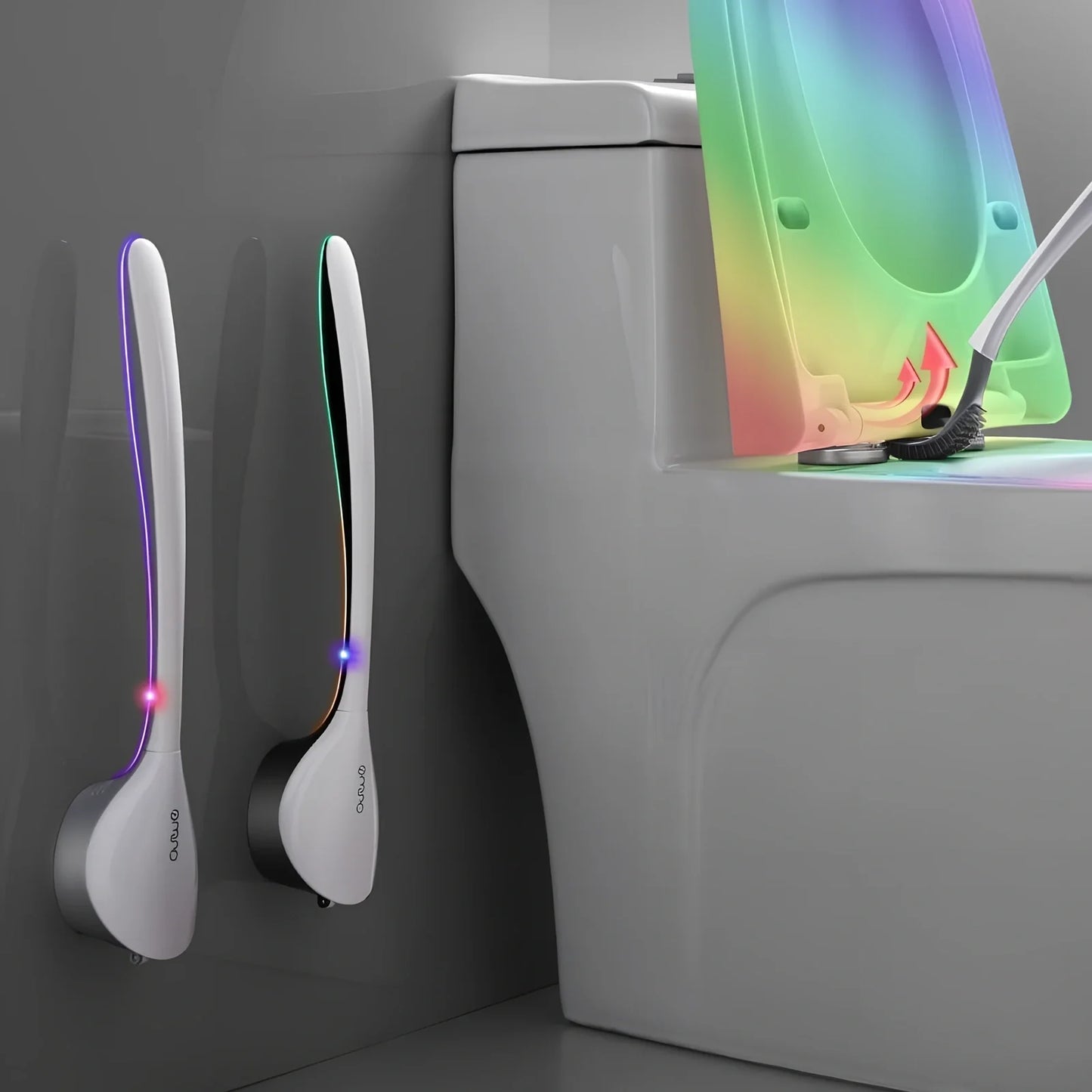 Black silicone bathroom cleaning brush with soft head and curved ergonomic handle for easy grime removal