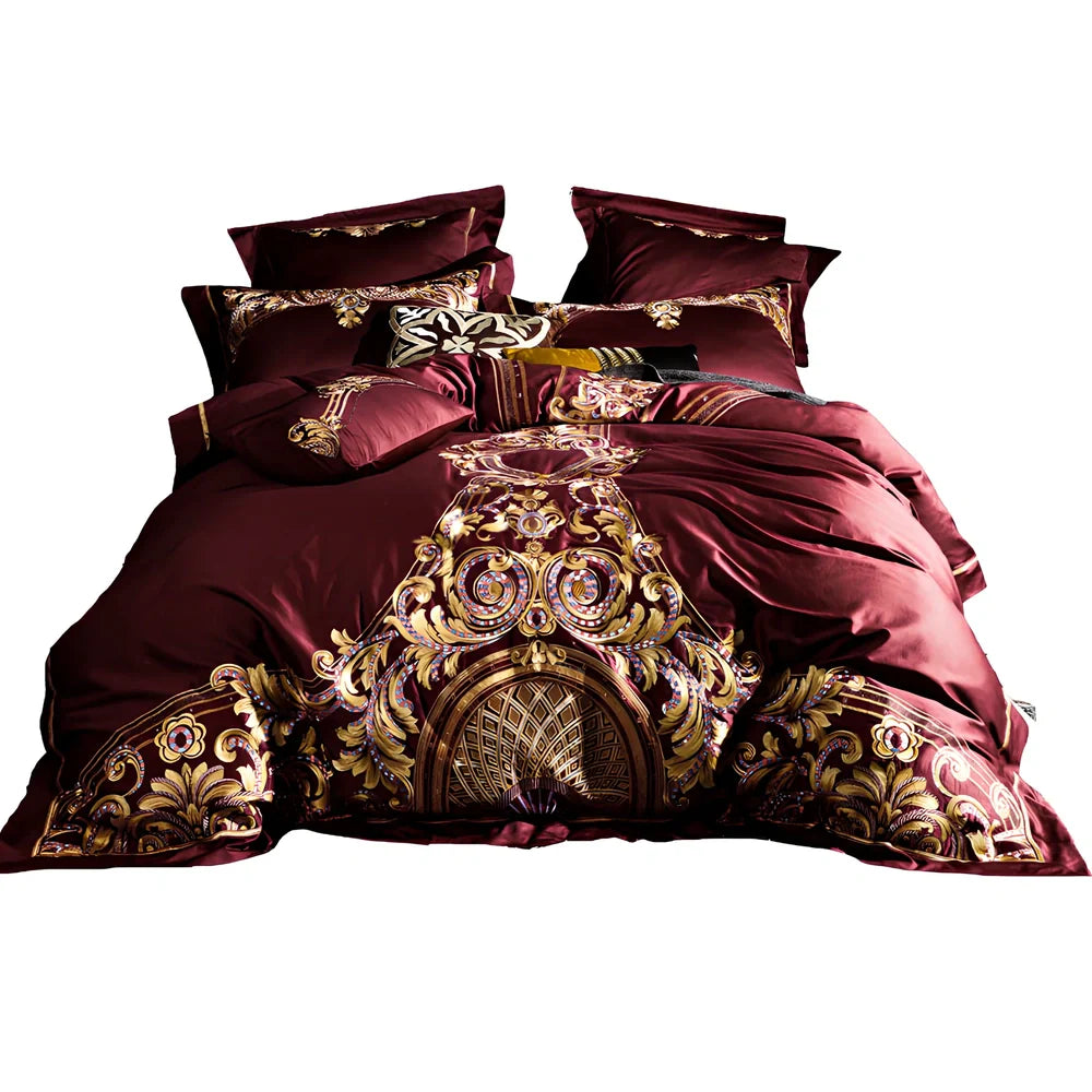 Four-piece embroidered cotton bed set in grey with 200x230cm duvet cover and reactive print details