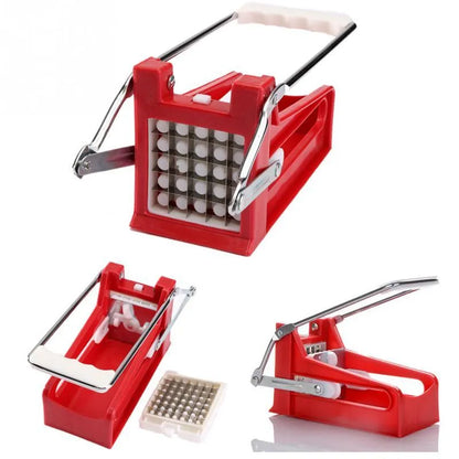 Potato cutter chopper with two stainless steel blades and non-slip rubber foot