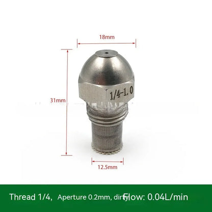 304 stainless steel high and low pressure atomising nozzle with external thread and filter.