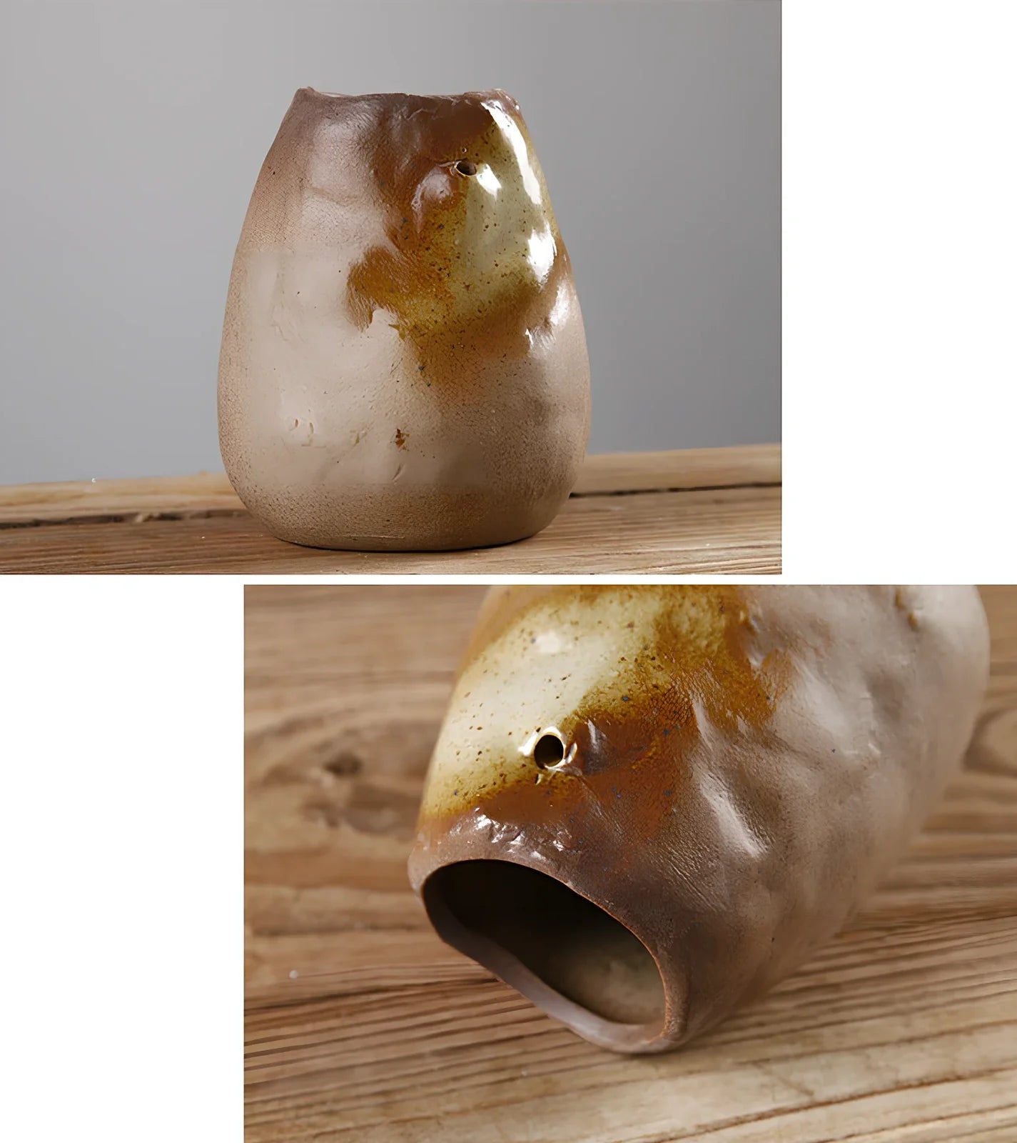 Small 15cm glazed ceramic vase in Japanese style, pottery with smooth finish for ornaments, 8cm diameter base