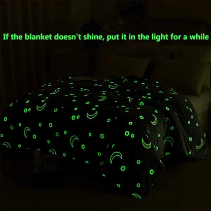 Glowing polyester wool blanket with stars and moons pattern for nighttime comfort