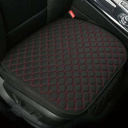 Flax linen car seat cover protector in beige, black, red and brown, with cushion and five-seat style options.