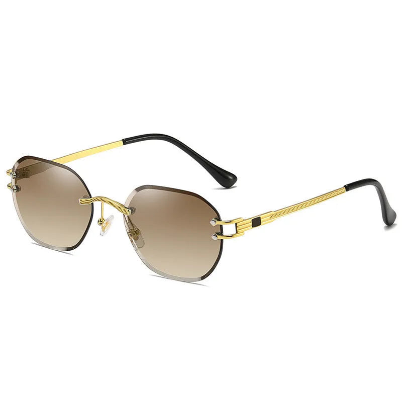 Gold frame trimming sunglasses with gradient blue ocean lens in box-style design