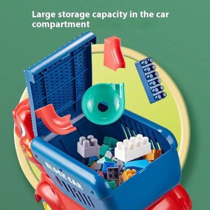 Large particle dinosaur building blocks on wheels for 4-6 year old children with complete vehicle assembly