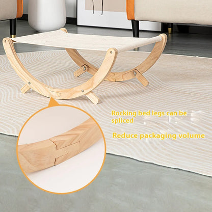 Solid wood foldable cat shaker bed hammock with a choice of canvas or plush top.