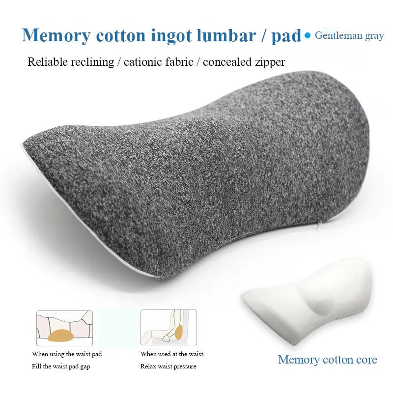 Ergonomic lumbar support pillow with grey 4D mesh fabric cover and memory foam core