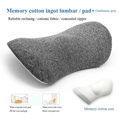 Ergonomic lumbar support pillow with grey 4D mesh fabric cover and memory foam core