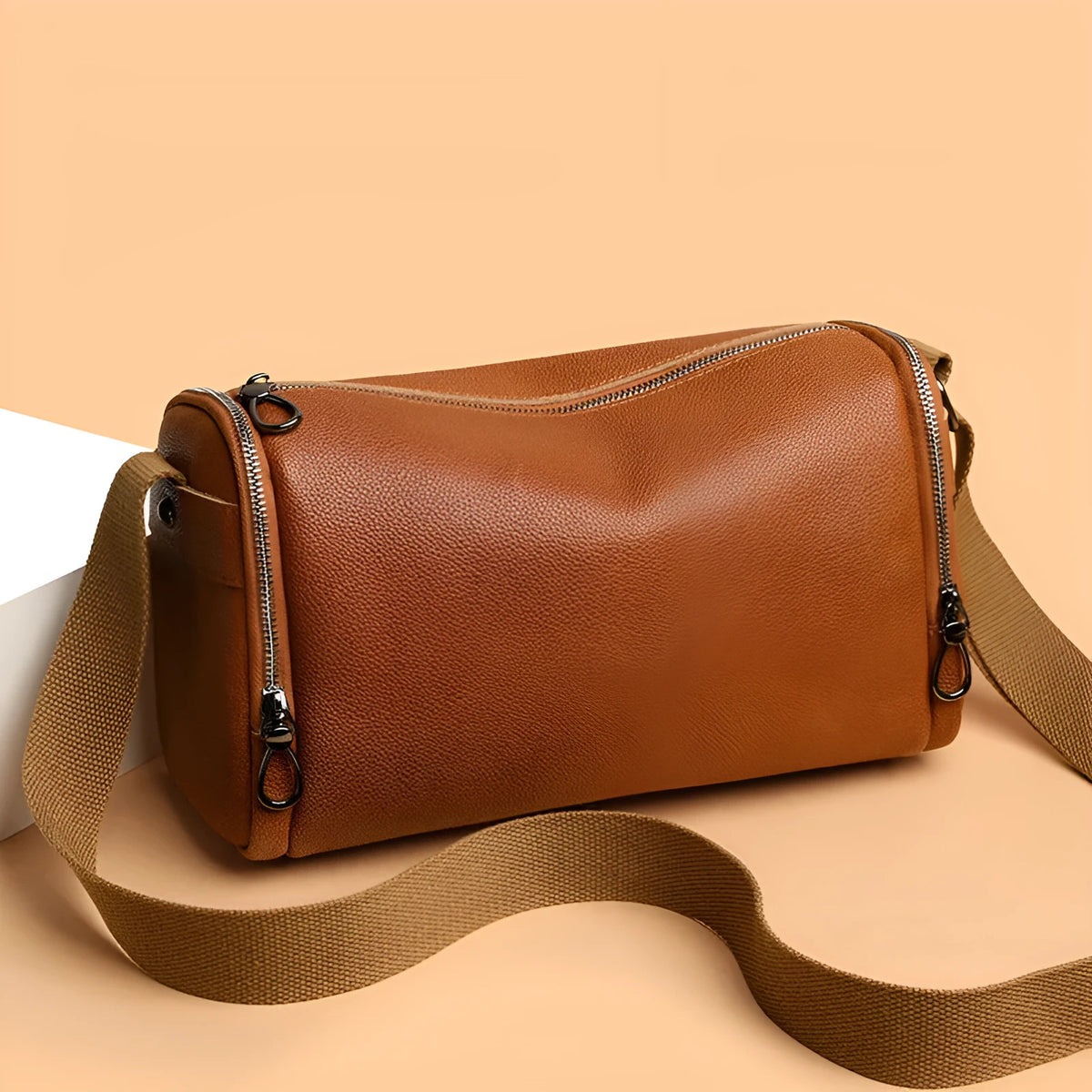 Genuine leather crossbody shoulder bag for men in black or brown with top grain cowhide and stitching detail