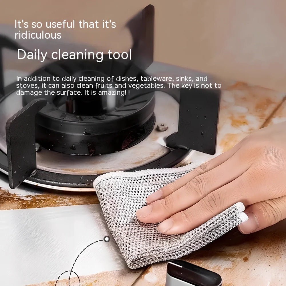 Silver silk cloth pattern steel wire cleaning cloth measuring 20x20cm for kitchen pots and bowls