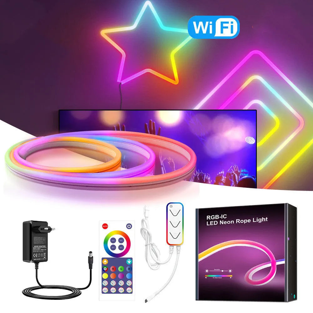Graffiti Smart WiFi LED Neon Bar strip light in 3m or 5m length, 144W, IP68 waterproof, with remote control and power cord.