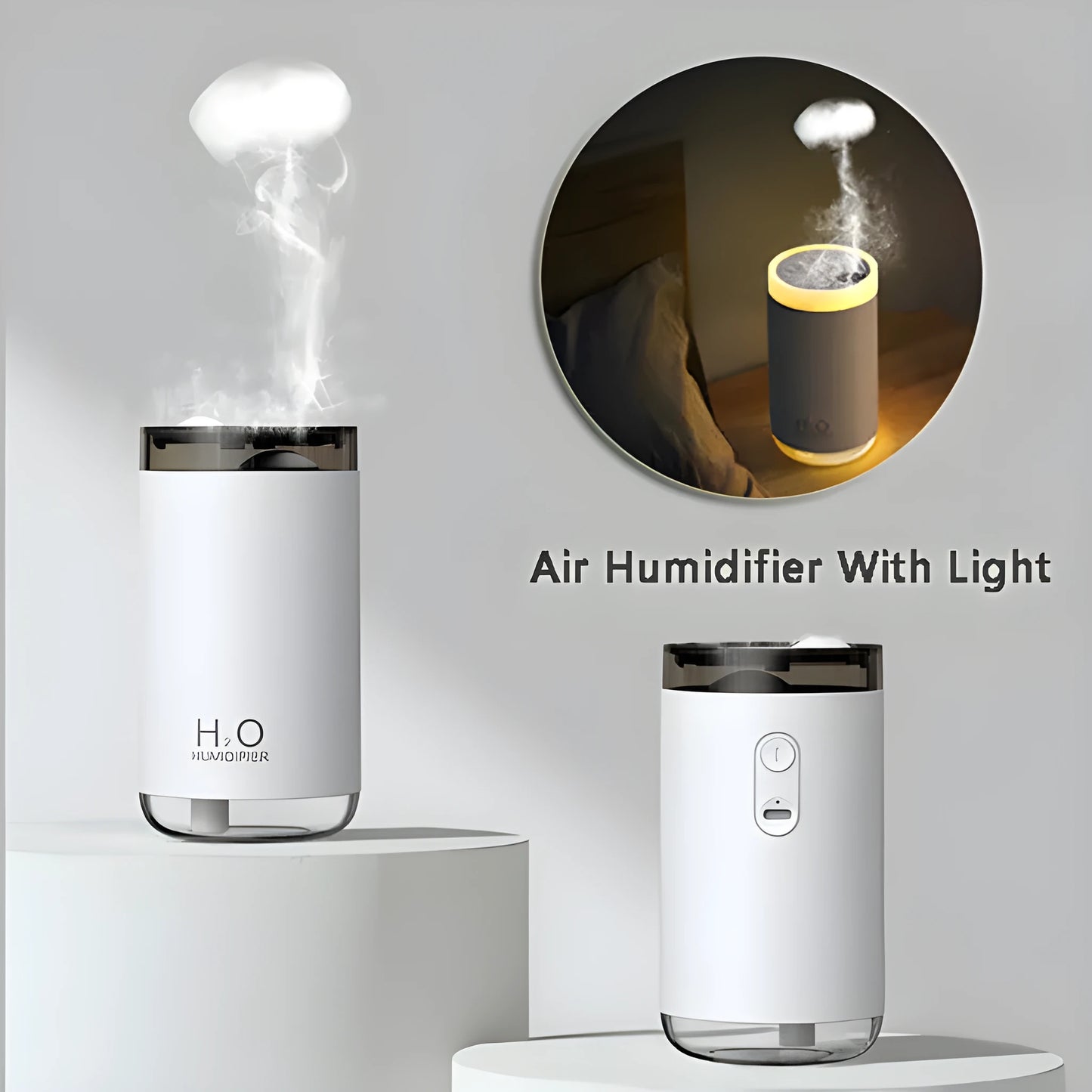 Jellyfish-shaped humidifier diffuser with smoke ring mist and warm night light