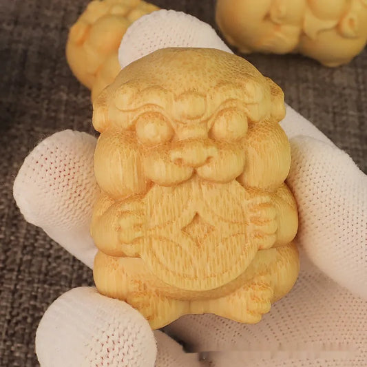 Solid bamboo carving ornament showing detailed surface patterns, measuring 4.5cm tall with 3.5cm diameter circular base