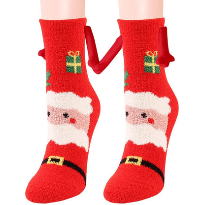 Christmas couple socks with magnetic connection feature and 3D animal patterns