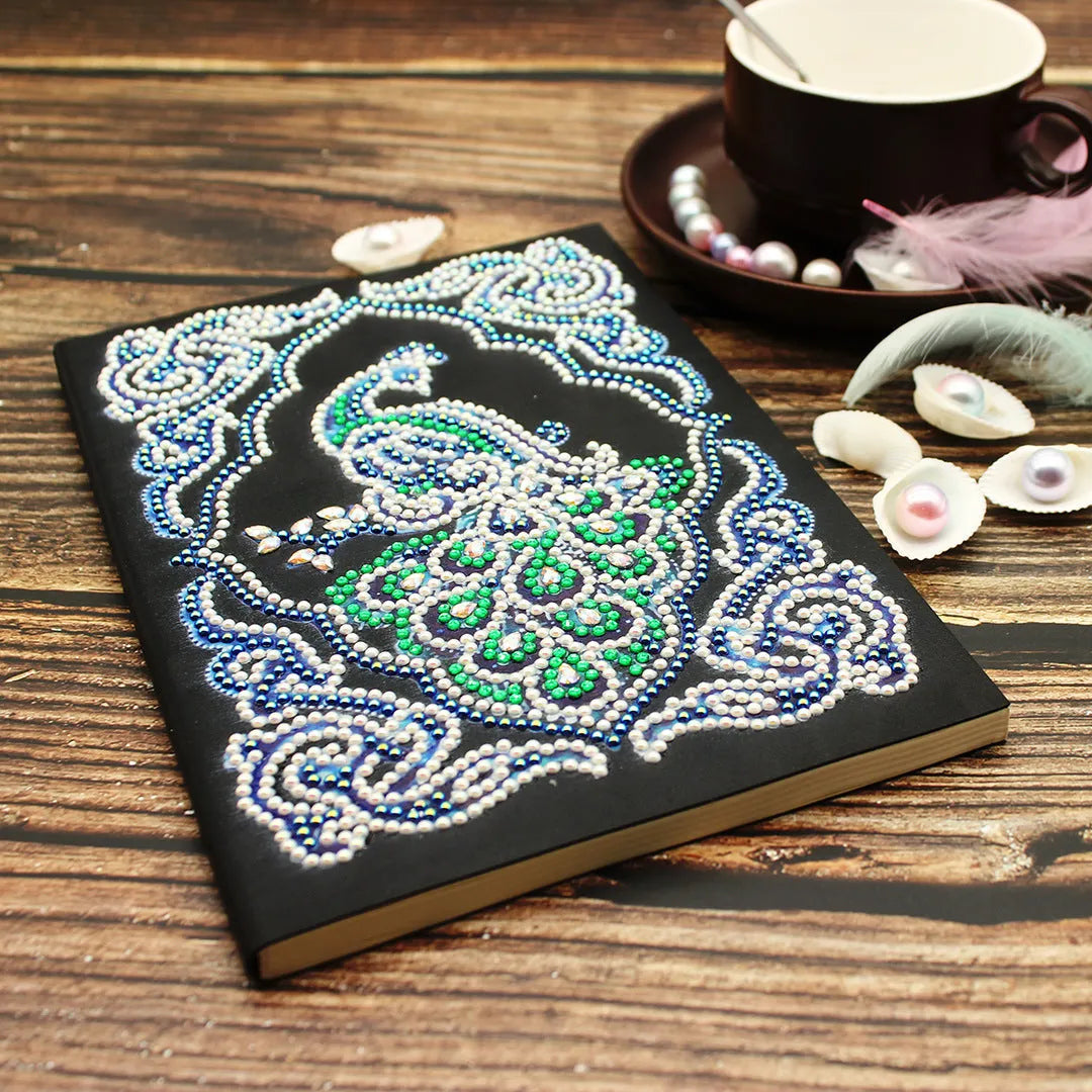 Peacock Beauty Journal Note Book with diamond painting design, A5 size 142x207x8mm, in OPP bag packaging