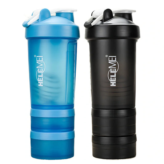 Frosted shaker cup with 600ml capacity and double-wall construction for protein mixing