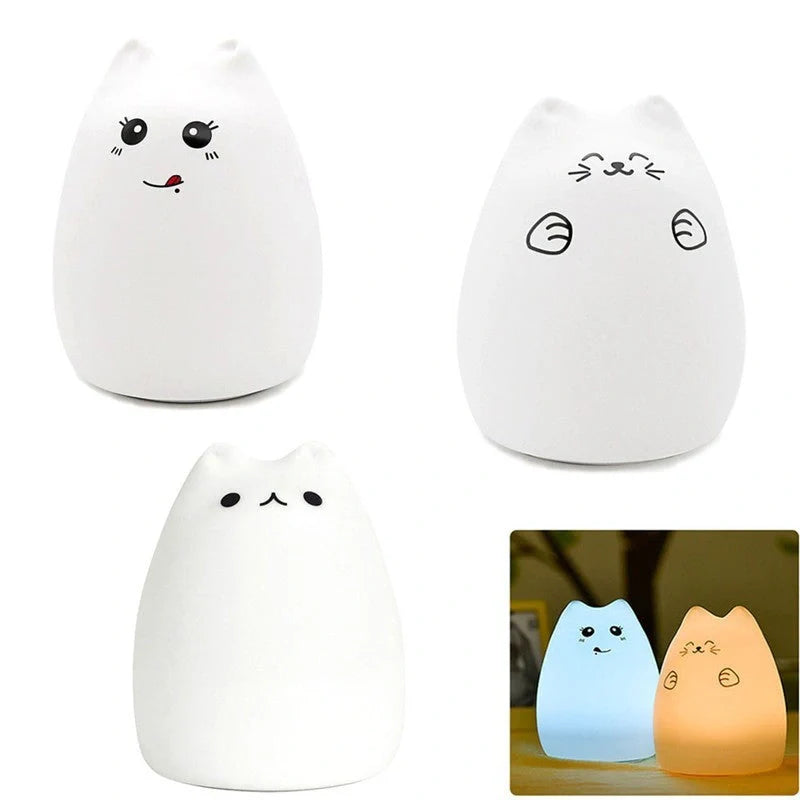 Adorable cat design LED night light for children with color-changing feature