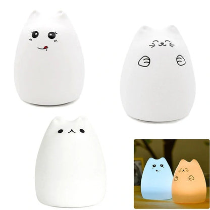 Adorable cat design LED night light for children with color-changing feature